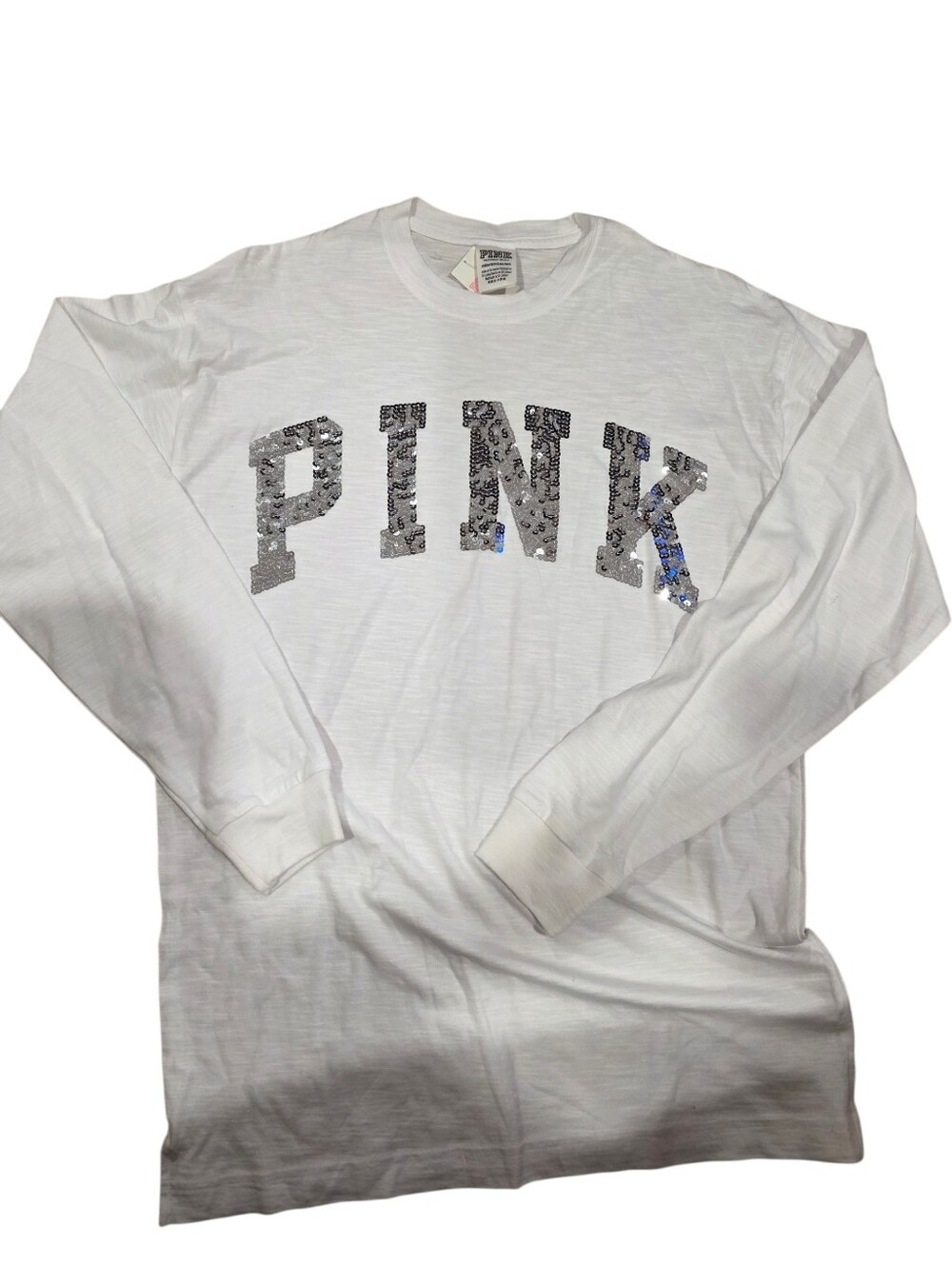 PINK Victoria's Secret XS white silver sequins long sleeve nwt bling